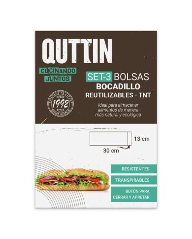 Set di Sacchetti Riutilizzabili per Alimenti Quttin Porta Panino TNT (Non Woven) 3 Pezzi 13 x 30 cm (36 Unità) Set di Sacchetti Riutilizzabili per Alimenti Quttin Porta Panino TNT (Non Woven) 3 Pezzi 13 x 30 cm (36 Unità)