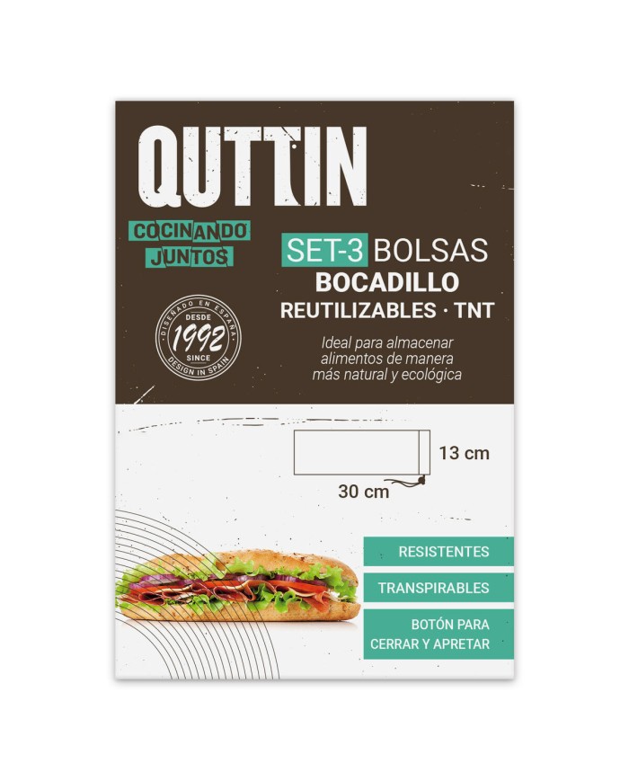 Set di Sacchetti Riutilizzabili per Alimenti Quttin Porta Panino TNT (Non Woven) 3 Pezzi 13 x 30 cm (36 Unità) Set di Sacchetti Riutilizzabili per Alimenti Quttin Porta Panino TNT (Non Woven) 3 Pezzi 13 x 30 cm (36 Unità)