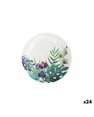 Set di piatti Algon Monouso Cartone Tropicale 12 Pezzi 18 cm (24 Unità)