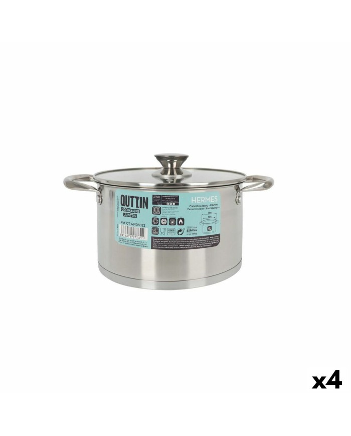 Pentola con Coperchio di Vetro Quttin Hermes Acciaio 4 L (4 Unità)