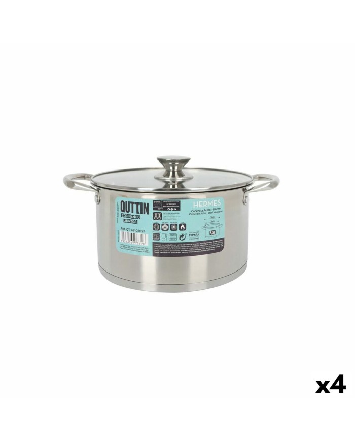 Pentola con Coperchio di Vetro Quttin Hermes Acciaio 5,5 L (4 Unità) Pentola con Coperchio di Vetro Quttin Hermes Acciaio 5,5 L (4 Unità)