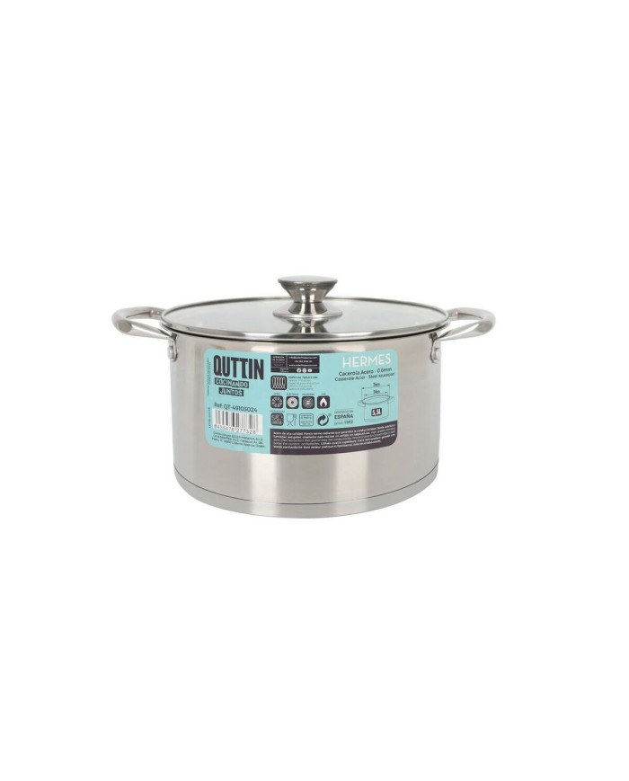 Pentola con Coperchio di Vetro Quttin Hermes Acciaio 5,5 L (4 Unità) Pentola con Coperchio di Vetro Quttin Hermes Acciaio 5,5 L (4 Unità)