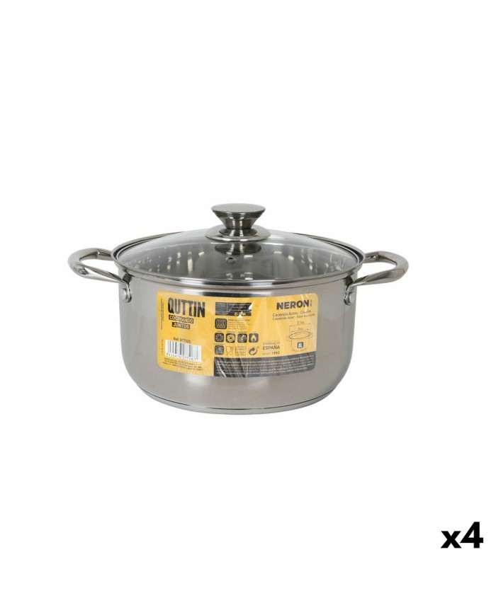 Pentola con Coperchio di Vetro Quttin New neron Acciaio 8 L (4 Unità)