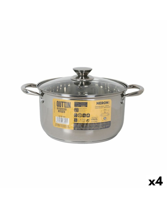 Pentola con Coperchio di Vetro Quttin New neron Acciaio 10 L (4 Unità)