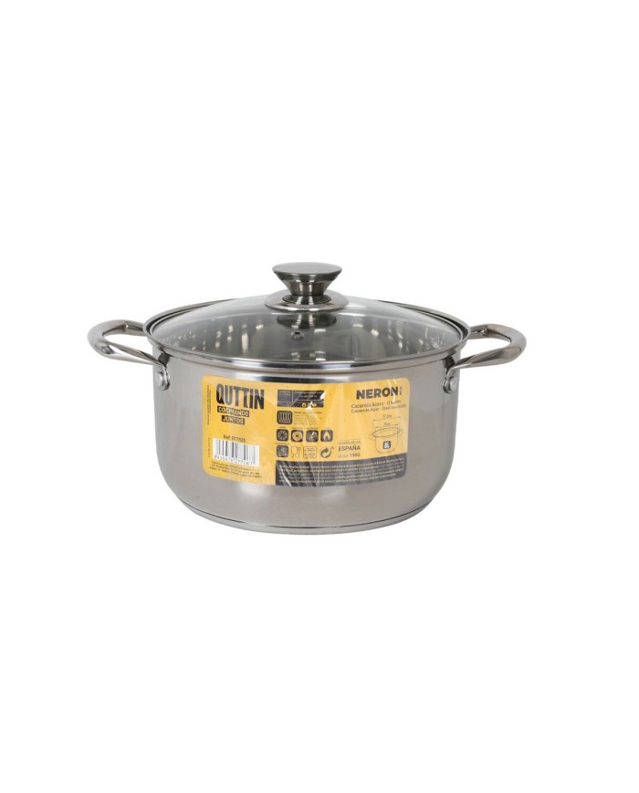 Pentola con Coperchio di Vetro Quttin New neron Acciaio 8 L (4 Unità)