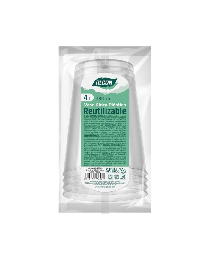 Set di bicchieri riutilizzabili Algon Sidro Trasparente 4 Pezzi 480 ml (50 Unità) Set di bicchieri riutilizzabili Algon Sidro Trasparente 4 Pezzi 480 ml (50 Unità)