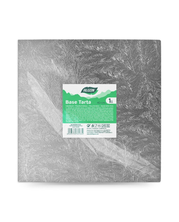 Base per torta Algon Argentato 40 x 40 x 1,5 cm Quadrato (12 Unità)