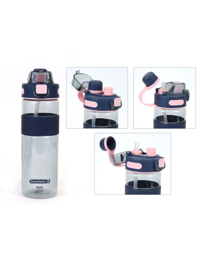 Bottiglia con Tappo e Cannuccia Bewinner Multicolore Trasparente 900 ml