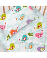 Set di Lenzuola per Culla HappyFriday Mr Fox Little Birds Multicolore Culla Neonato 2 Pezzi