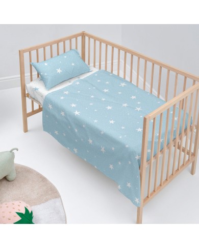 Set di Lenzuola HappyFriday Basic Kids Little star Azzurro Culla Neonato 2 Pezzi Set di Lenzuola HappyFriday Basic Kids Little star Azzurro Culla Neonato 2 Pezzi