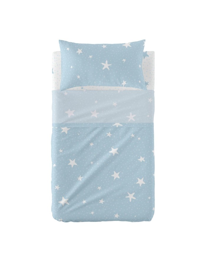 Set di Lenzuola HappyFriday Basic Kids Little star Azzurro Culla Neonato 2 Pezzi