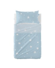 Set di Lenzuola HappyFriday Basic Kids Little star Azzurro Culla Neonato 2 Pezzi