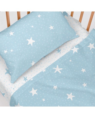 Set di Lenzuola HappyFriday Basic Kids Little star Azzurro Culla Neonato 2 Pezzi Set di Lenzuola HappyFriday Basic Kids Little star Azzurro Culla Neonato 2 Pezzi