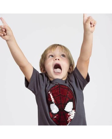 Maglia a Maniche Corte Bambino Spider-Man Grigio scuro Maglia a Maniche Corte Bambino Spider-Man Grigio scuro