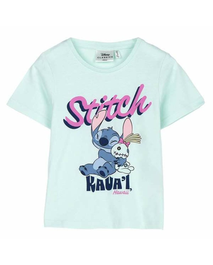 Maglia a Maniche Corte per Bambini Stitch Verde Turchese