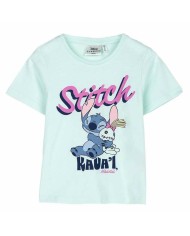 Maglia a Maniche Corte per Bambini Stitch Verde Turchese