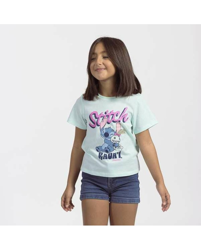 Maglia a Maniche Corte per Bambini Stitch Verde Turchese