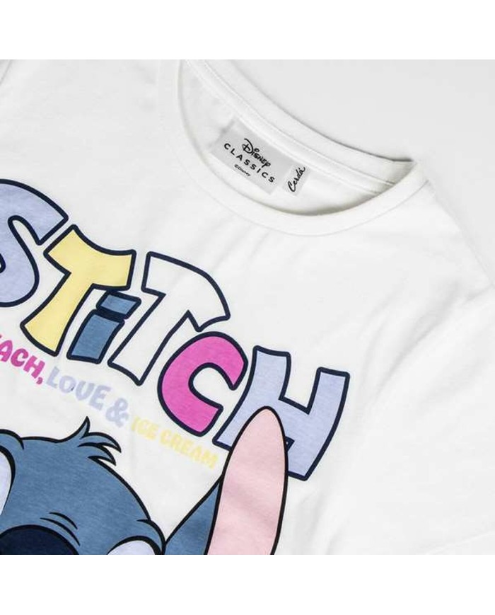 Maglia a Maniche Corte per Bambini Stitch Bianco