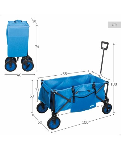 Carrello Multiuso Aktive Azzurro Nero 88 x 47 x 53 cm Pieghevole Spiaggia