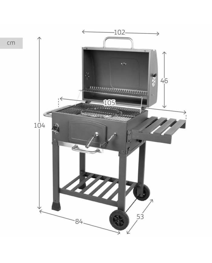 Barbecue a Carbone con Coperchio e Ruote Aktive 102 x 65 x 104 cm
