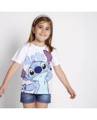 Maglia a Maniche Corte per Bambini Stitch Bianco