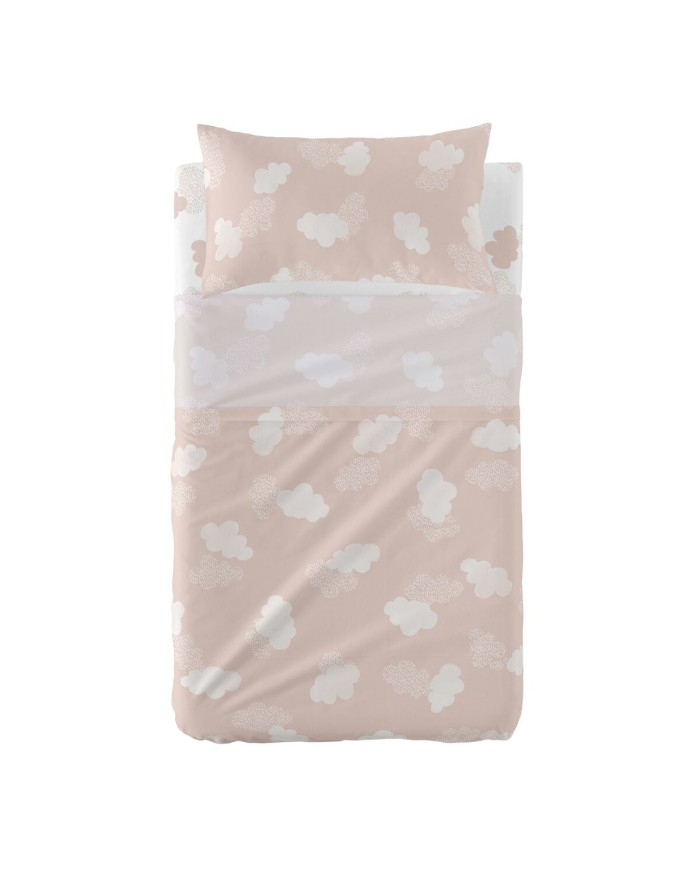 Set di Lenzuola HappyFriday Basic Kids Clouds Rosa Culla Neonato 2 Pezzi