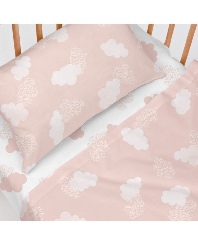 Set di Lenzuola HappyFriday Basic Kids Clouds Rosa Culla Neonato 2 Pezzi Set di Lenzuola HappyFriday Basic Kids Clouds Rosa Culla Neonato 2 Pezzi