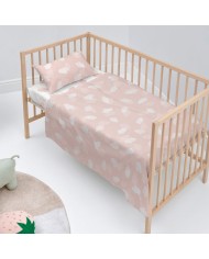 Set di Lenzuola HappyFriday Basic Kids Clouds Rosa Culla Neonato 2 Pezzi