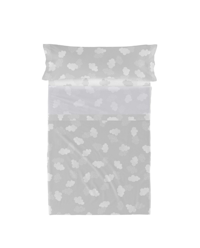 Set di Lenzuola HappyFriday Basic Kids Clouds Grigio Singolo 180 x 270 cm 2 Pezzi