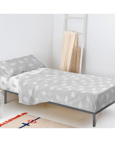 Set di Lenzuola HappyFriday Basic Kids Clouds Grigio Singolo 180 x 270 cm 2 Pezzi Set di Lenzuola HappyFriday Basic Kids Clouds Grigio Singolo 180 x 270 cm 2 Pezzi