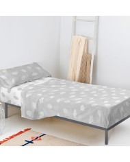 Set di Lenzuola HappyFriday Basic Kids Clouds Grigio Singolo 180 x 270 cm 2 Pezzi