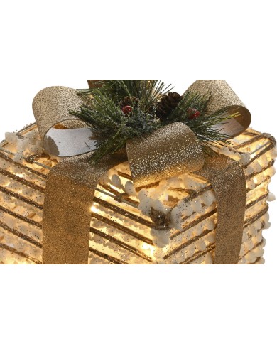 Decorazione Natalizia DKD Home Decor Bianco Dorato Naturale 25 x 25 x 25 cm (3 Pezzi)