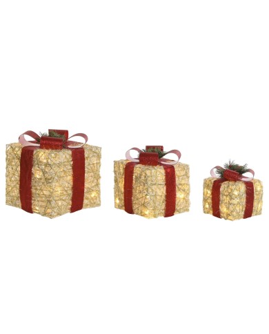 Decorazione Natalizia DKD Home Decor Bianco Rosso Dorato 25 x 25 x 25 cm (3 Pezzi)