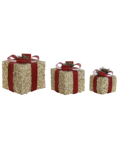 Decorazione Natalizia DKD Home Decor Bianco Rosso Dorato 25 x 25 x 25 cm (3 Pezzi)