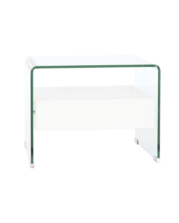 Comodino DKD Home Decor Bianco Trasparente Cristallo Legno MDF 50 x 40 x 45,5 cm Comodino DKD Home Decor Bianco Trasparente Cristallo Legno MDF 50 x 40 x 45,5 cm