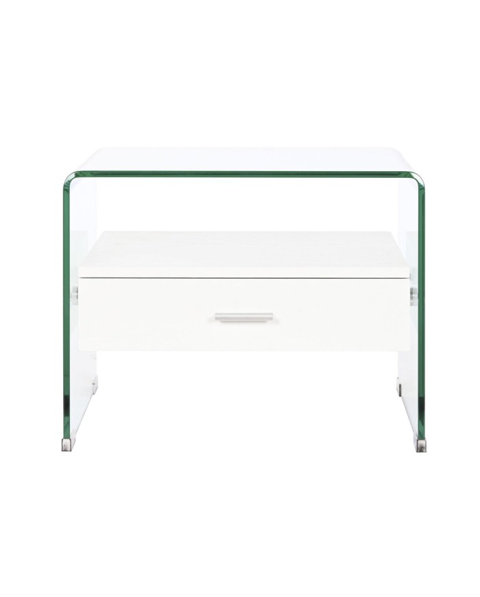 Comodino DKD Home Decor Bianco Trasparente Cristallo Legno MDF 50 x 40 x 45,5 cm Comodino DKD Home Decor Bianco Trasparente Cristallo Legno MDF 50 x 40 x 45,5 cm