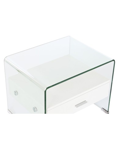 Comodino DKD Home Decor Bianco Trasparente Cristallo Legno MDF 50 x 40 x 45,5 cm