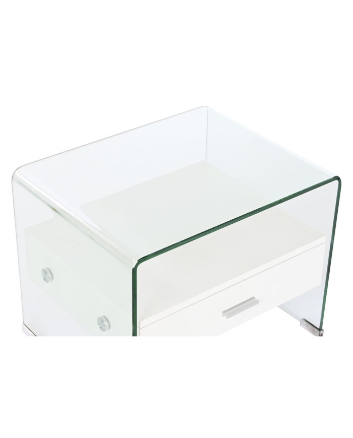 Comodino DKD Home Decor Bianco Trasparente Cristallo Legno MDF 50 x 40 x 45,5 cm Comodino DKD Home Decor Bianco Trasparente Cristallo Legno MDF 50 x 40 x 45,5 cm
