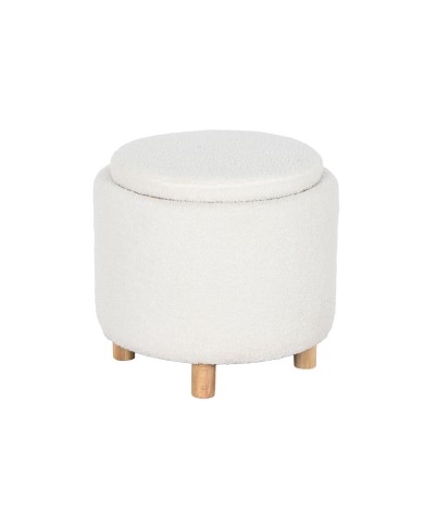 Panca Home ESPRIT Bianco Poliestere Legno d'albero della gomma Legno MDF 48 x 48 x 43 cm