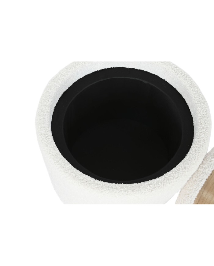 Panca Home ESPRIT Bianco Poliestere Legno d'albero della gomma Legno MDF 48 x 48 x 43 cm