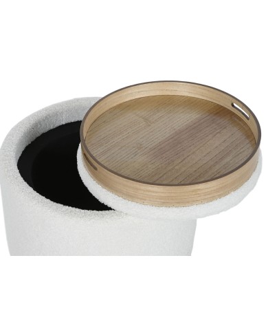 Panca Home ESPRIT Bianco Poliestere Legno d'albero della gomma Legno MDF 48 x 48 x 43 cm