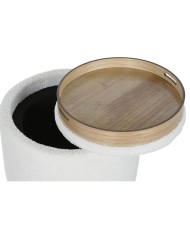 Panca Home ESPRIT Bianco Poliestere Legno d'albero della gomma Legno MDF 48 x 48 x 43 cm