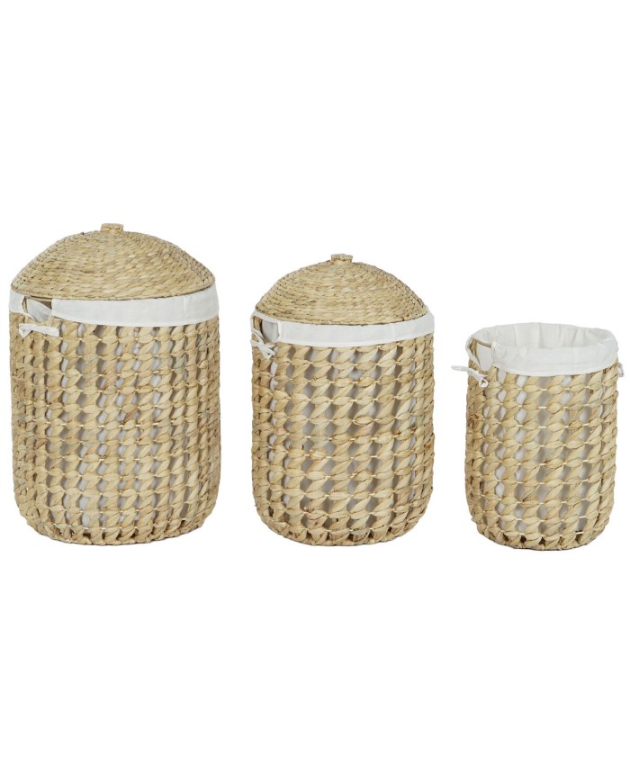 Cesto per i Panni Sporchi Home ESPRIT Bianco Naturale 3 Pezzi 46 x 46 x 69 cm