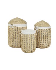 Cesto per i Panni Sporchi Home ESPRIT Bianco Naturale 3 Pezzi 46 x 46 x 69 cm