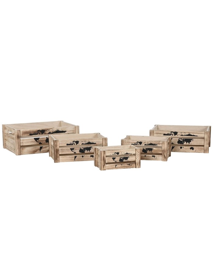 Set di Scatole Decorative Home ESPRIT Marrone Nero Legno di paulownia Mappamondo 39 x 28 x 14,5 cm (5 Pezzi)