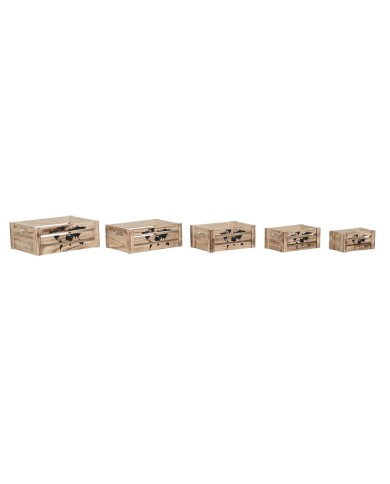 Set di Scatole Decorative Home ESPRIT Marrone Nero Legno di paulownia Mappamondo 39 x 28 x 14,5 cm (5 Pezzi)