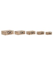 Set di Scatole Decorative Home ESPRIT Marrone Nero Legno di paulownia Mappamondo 39 x 28 x 14,5 cm (5 Pezzi)