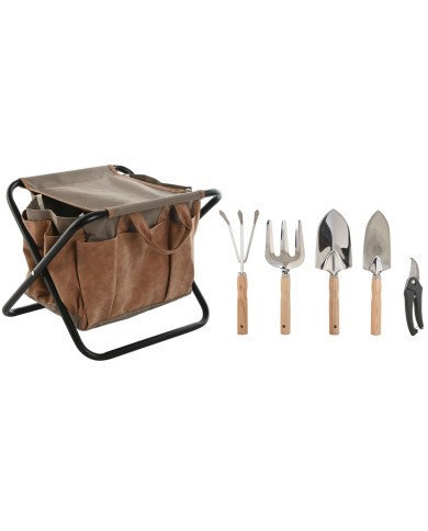 Kit di attrezzi per il giardinaggio Home ESPRIT Marrone Poliestere Alluminio 7 Pezzi