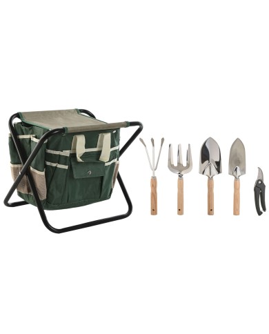 Kit di attrezzi per il giardinaggio Home ESPRIT Nero Verde Argentato Naturale Poliestere Alluminio 7 Pezzi