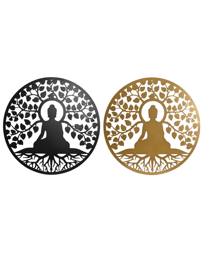 Decorazione da Parete Home ESPRIT Nero Dorato Buddha Orientale 100 x 1 x 100 cm (2 Unità)